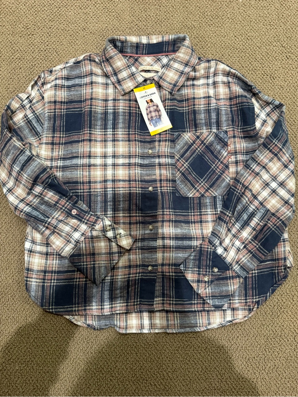 Scotch & Soda Navy Blue Cream Plaid Button-Up Shirt